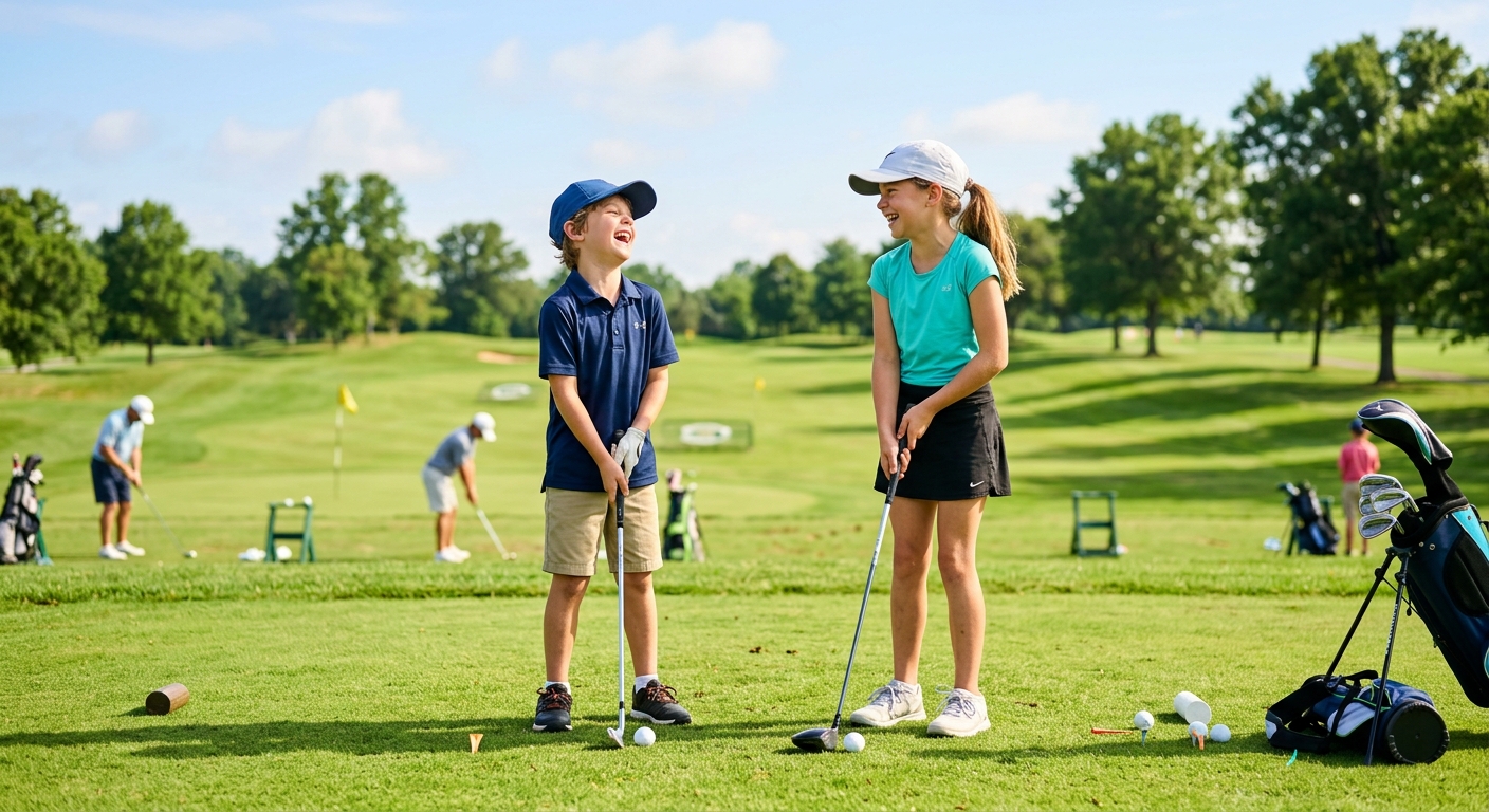 Young juniors learning golf fundamentals