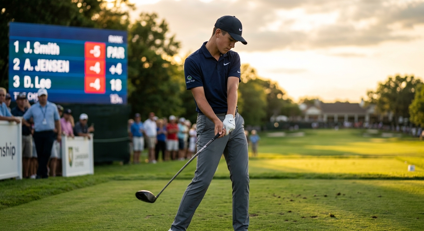 Tournament-level teen golfer on the tee